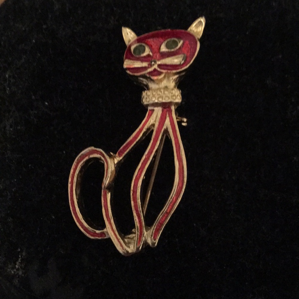 Vintage red enamel kitty cat brooch - Picture 2 of 3
